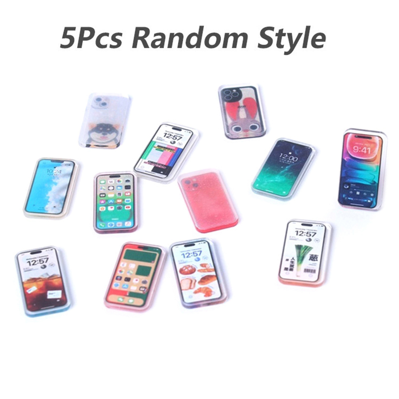 Phone Accessories Europe - สุ่ม 5 ชิ้น 1:12 ตุ๊กตาจิ๋วโทรศัพท์มือถือจำลองสมาร์ทโฟนรุ่นเด็กแกล้งทำเป็นเล่นของเล่นอุปกรณ์เสริมบ้านตุ๊กตา