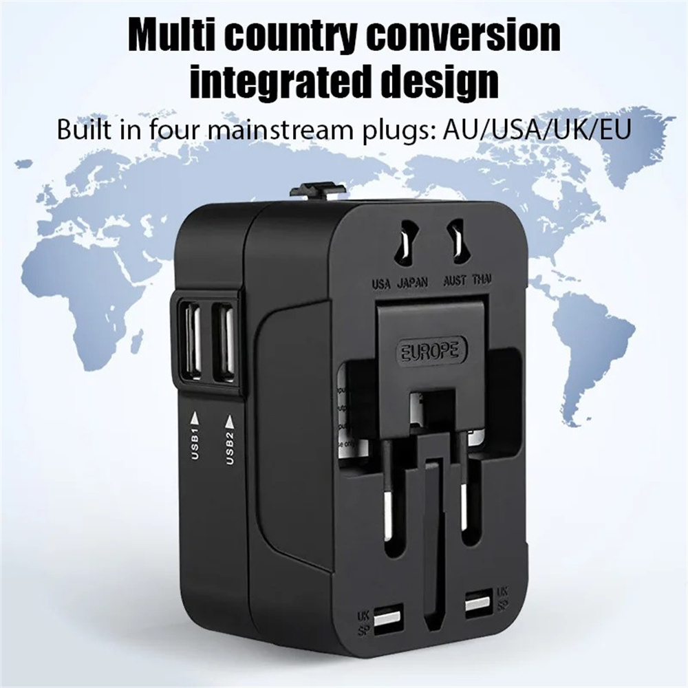Phone Accessories Uk - อะแดปเตอร์แปลงปลั๊กไฟสากลแบบออลอินวัน 2 พอร์ต USB 1 พอร์ต