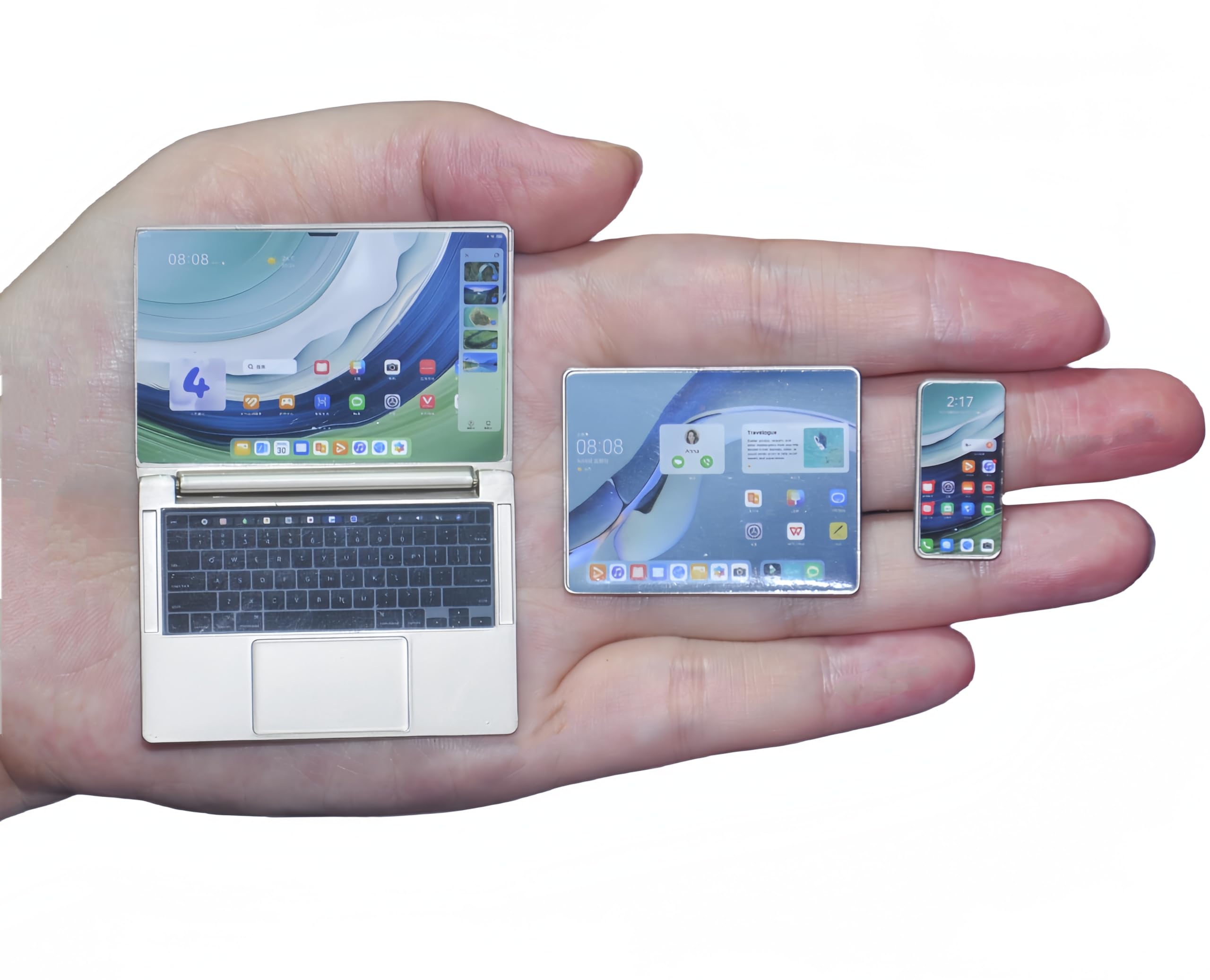 Phone Accessories Europe - 3pcs การจําลองมินิคอมพิวเตอร์แล็ปท็อปโทรศัพท์ Dollhouse Miniature 1:12 โลหะผสมหัตถกรรมตกแต่งตุ๊กตาสําหรับตุ๊กตา