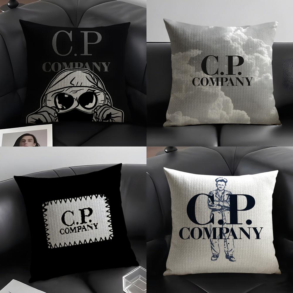 Phone Accessories Company - C-CP C-Company โลโก้ปลอกหมอนอิงผ้าลินินธรรมชาติผ้าออร์แกนิกพิมพ์สองด้านโซฟาตกแต่งบ้านของขวัญปลอกหมอน